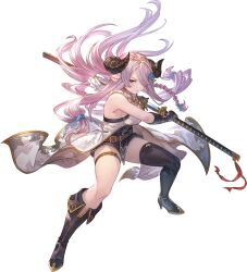 Rule 34 | asymmetrical footwear, asymmetrical gloves, belt, black footwear, black gloves, blue eyes, boots, braid, breasts, draph, elbow gloves, full body, gloves, granblue fantasy, granblue fantasy versus: rising, hair ornament, hair over one eye, high heels, highres, holding, holding sword, holding weapon, horns, katana, large breasts, long hair, looking at viewer, minaba hideo, mismatched footwear, mismatched gloves, narmaya (granblue fantasy), official art, pink hair, pointy ears, serious, sheath, sideboob, sleeveless, standing, sword, thigh belt, thigh strap, thighhighs, transparent background, weapon, zettai ryouiki