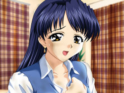 Rule 34 | 1girl, blue hair, blush, doushin, happy, long hair, solo, suruga ryoko