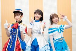 Rule 34 | 3girls, costume, komiya arisa, looking at viewer, multiple girls, photo (medium), saito shuka, standing, suwa nanaka, voice actor