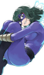 Rule 34 | 1girl, absurdres, ass, belt, black footwear, blue bodysuit, bodysuit, boku no hero academia, boots, breasts, commentary request, domino mask, fengling (furin-jp), green eyes, green hair, grin, highres, large breasts, looking at viewer, mask, purple bodysuit, purple mask, reptile girl, scales, sharp teeth, short hair, skin tight, smile, solo, teeth, thighs, tokage setsuna