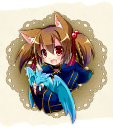 Rule 34 | 10s, 1girl, animal ears, brown hair, cat ears, dragon, fingerless gloves, gloves, pina (sao), red eyes, short hair, short twintails, silica, silica (sao-alo), sword art online, tougo, twintails