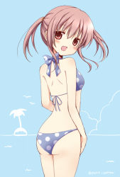 Rule 34 | 1girl, ass, bad id, bad pixiv id, bikini, brown eyes, brown hair, from behind, looking back, original, oumi neneha, short hair, solo, swimsuit, twintails