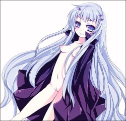 Rule 34 | 00s, 1girl, bad id, bad pixiv id, blue eyes, blue hair, bluebell, blush, breasts, cape, hair ornament, hairclip, katekyo hitman reborn!, long hair, matching hair/eyes, naked cape, nemasuba, nude, open clothes, perky breasts, pussy, small breasts, smile, solo, uncensored, very long hair