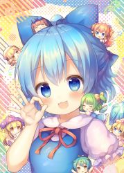 Rule 34 | 6+girls, :d, :o, ^ ^, ahoge, aqua hair, beret, blonde hair, blue bow, blue dress, blue eyes, blue hair, blush, bow, breasts, brown eyes, brown hair, chibi, cirno, closed eyes, clownpiece, coa (chroo x), collared shirt, commentary request, daiyousei, diagonal stripes, dress, eternity larva, fairy wings, hair between eyes, hair bow, hat, ice, ice wings, jester cap, leaf, leaf on head, lily white, long hair, luna child, mini person, minigirl, multiple girls, neck ribbon, one side up, open mouth, parted lips, polka dot, puffy short sleeves, puffy sleeves, purple headwear, red bow, red dress, red ribbon, ribbon, shirt, short sleeves, sleeveless, sleeveless dress, small breasts, smile, star sapphire, striped, sunny milk, touhou, transparent wings, two side up, upper body, very long hair, white dress, white headwear, white shirt, wings, yellow bow