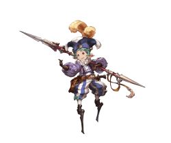 Rule 34 | 10s, 1boy, belt, blue hair, bow, facial tattoo, feathers, full body, gloves, granblue fantasy, harvin, harvin, hat, male focus, minaba hideo, official art, open mouth, orange eyes, pointy ears, polearm, solo, spear, tattoo, transparent background, ulamnuran, weapon
