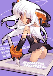 Rule 34 | 1girl, ass, blade (galaxist), brown eyes, drawing tablet, gloves, long hair, lowres, original, pointy ears, quality, solo, stylus, white hair
