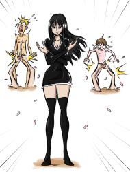 Rule 34 | 1girl, 2boys, ball busting, bdsm, black hair, boots, breasts, cbt, cleavage, clothed female nude male, cum, disembodied hand, dress, ejaculation, erection, femdom, hana hana no mi, large breasts, legs, long hair, miniskirt, multiple boys, nico robin, nude, ocigart, one piece, penis, skirt, squeezing, squeezing testicles, testicles, thigh boots, thighs