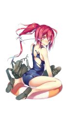 Rule 34 | 10s, 1girl, ass, blush, full body, i-168 (kancolle), kantai collection, lifebuoy, long hair, official art, old school swimsuit, one-piece swimsuit, open mouth, red hair, school swimsuit, school uniform, serafuku, solo, swim ring, swimsuit, syobonne, torn clothes, torn swimsuit, torpedo, transparent background