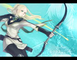Rule 34 | arrow (projectile), blonde hair, blue eyes, bow (weapon), braid, drawing bow, frown, gloves, holding bow (weapon), letterboxed, pantyhose, pixiv fantasia, pixiv fantasia 5, ponytail, sifuri, weapon