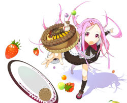 Rule 34 | 1girl, accident, bad id, bad pixiv id, cake, falling, food, fruit, hair ornament, hairclip, long hair, pastry, pink eyes, pink hair, plate, solo, strawberry, tripping, tsujisaki