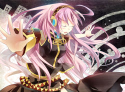 Rule 34 | 1girl, double lariat (vocaloid), closed eyes, female focus, headphones, imme 111, long hair, megurine luka, pink hair, solo, vocaloid