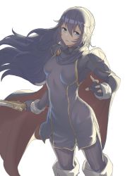 Rule 34 | 1girl, blue eyes, blue gloves, blue hair, bodysuit, bodysuit under clothes, boots, breasts, cape, chuuhiji elc, cowboy shot, dress, falchion (fire emblem), fingerless gloves, fire emblem, fire emblem awakening, gloves, hair between eyes, hairband, highres, knee boots, long hair, long sleeves, looking at viewer, lucina (fire emblem), medium breasts, nintendo, parted lips, ribbed bodysuit, short dress, simple background, solo, sword, taut clothes, turtleneck, weapon, white background, wind