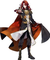 Rule 34 | arvis (fire emblem), cape, fire emblem, fire emblem heroes, full body, highres, holding, holding cape, holding clothes, male focus, nintendo, official art, simple background, solo, standing, transparent background