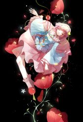 Rule 34 | 1girl, backlighting, bad id, bad pixiv id, blouse, breasts, closed eyes, cui (jidanhaidaitang), floating, floral print, flower, flower request, frilled sleeves, frilled socks, frills, hairband, heart, highres, komeiji satori, legs, light, light particles, looking at viewer, petals, pink hair, pink skirt, pink socks, red eyes, ribbon-trimmed collar, ribbon trim, shirt, short hair, simple background, skirt, slippers, small breasts, socks, solo, third eye, touhou, triangle