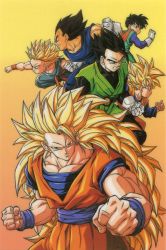 Rule 34 | 1990s (style), 1girl, 5boys, black eyes, black hair, blonde hair, blue eyes, brothers, child, dougi, dragon ball, dragonball z, father and son, gloves, gradient background, grin, long sleeves, looking at viewer, multiple boys, muscular, muscular male, no eyebrows, official art, retro artstyle, saiyan, scan, serious, siblings, single bang, sleeveless, smile, son gohan, son goku, son goten, spiked hair, super saiyan, super saiyan 1, super saiyan 3, trunks (dragon ball), vegeta, videl, white gloves