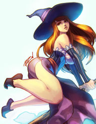 Rule 34 | 1girl, ass, bare shoulders, breasts, dragon&#039;s crown, female focus, hat, highres, large breasts, long hair, red hair, robaato, skirt, solo, sorceress (dragon&#039;s crown), witch hat