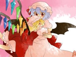 Rule 34 | 2girls, ^ ^, ascot, bad id, bad pixiv id, blonde hair, bow, closed eyes, comic, dress, closed eyes, female focus, flandre scarlet, hammer (sunset beach), happy, hat, hug, large bow, light purple hair, multiple girls, open mouth, red eyes, remilia scarlet, short hair, siblings, silent comic, sisters, smile, touhou, wings