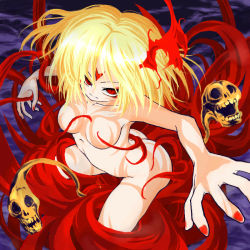 Rule 34 | 1girl, blonde hair, breasts, cloud of darkness, cloud of darkness (cosplay), cosplay, female focus, final fantasy, final fantasy iii, nude, aged up, red eyes, rumia, skull, solo, embodiment of scarlet devil, touhou, ugatsu matsuki