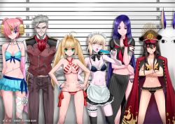 Rule 34 | 1boy, 6+girls, ahoge, animal ears, apron, armband, artoria pendragon (all), artoria pendragon (alter swimsuit rider) (fate), artoria pendragon (alter swimsuit rider) (second ascension) (fate), artoria pendragon (fate), bikini, black bikini, black hair, black legwear, black serafuku, blonde hair, blue bikini, blue eyes, breasts, bridal garter, cape, cleavage, crossed arms, eating, fate/grand order, fate (series), fingerless gloves, food, formal, frankenstein&#039;s monster (fate), frankenstein&#039;s monster (swimsuit saber) (fate), frankenstein&#039;s monster (swimsuit saber) (second ascension) (fate), frilled bikini, frills, gloves, green eyes, grey hair, hair intakes, hair over one eye, hat, height chart, james moriarty (archer) (fate), koha-ace, long hair, looking at viewer, maid, maid bikini, maid headdress, medium breasts, medjed (fate), midriff, minamoto no raikou (fate), minamoto no raikou (swimsuit lancer) (second ascension) (fate), multiple girls, navel, nero claudius (fate), nero claudius (fate) (all), nero claudius (swimsuit caster) (fate), nitocris (fate), nitocris (fate/grand order), nitocris (swimsuit assassin) (fate), oda nobunaga (fate), oda nobunaga (koha-ace), oda nobunaga (swimsuit berserker) (second ascension) (fate), pants, peaked cap, pink hair, popsicle, purple eyes, purple hair, red eyes, saber alter, school uniform, serafuku, shirotsumekusa, short hair, side-tie bikini bottom, skirt, small breasts, smile, striped bikini, striped clothes, suit, swimsuit, thigh strap, thighhighs, twintails, unconventional maid, underboob, very long hair, yellow eyes