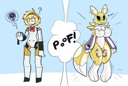 Rule 34 | 1girl, 2020, ?, absurdres, aegis (persona), artist request, atlus, before and after, blonde hair, blue eyes, breast growth, breasts, digimon, digimon (creature), furry, highres, humanoid to anthro, lettuce (artist), machine, megami tensei, megami tensei persona, nude, persona, persona 3, pussy, renamon, robot, rubber, simple background, smile, solo, standing, surprised, transformation