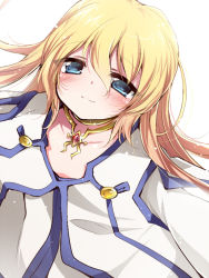 Rule 34 | 00s, 1girl, blonde hair, blue eyes, blush, choker, coat, colette brunel, hoshihuri, long hair, smile, solo, tales of (series), tales of symphonia, white background