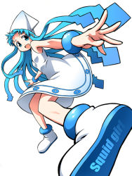 Rule 34 | 1girl, anbe masahiro, blue hair, character name, foreshortening, ikamusume, shinryaku! ikamusume, simple background, solo