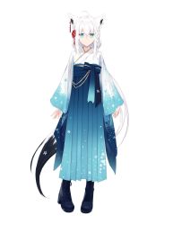 Rule 34 | 1girl, ahoge, animal ears, boots, braid, fox ears, fox girl, full body, hair ornament, hakama, hakama skirt, highres, hololive, japanese clothes, looking at viewer, nagishiro mito, official alternate costume, official art, shirakami fubuki, shirakami fubuki (new year), side braid, simple background, single braid, skirt, solo, star (symbol), straight-on, virtual youtuber, white background, white hair