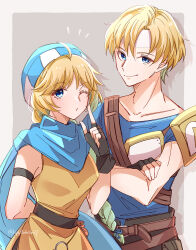 Rule 34 | 1boy, 1girl, armor, blonde hair, blue eyes, brother and sister, closed mouth, febail (fire emblem), fingerless gloves, fire emblem, fire emblem: genealogy of the holy war, gloves, hat, highres, looking at viewer, nintendo, one eye closed, patty (fire emblem), scarf, shoulder armor, siblings, smile, upper body, yutohiroya