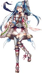 Rule 34 | 1girl, armor, blue hair, breastplate, d;, flower, full body, hair flower, hair ornament, hair ribbon, holding, holding mallet, holding weapon, long hair, mallet, official art, one eye closed, open mouth, oshiro project:re, oshiro project:re, ribbon, saijou haruki, torn clothes, transparent background, tsuyama (oshiro project), weapon, yellow eyes