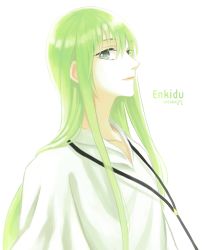 Rule 34 | 1boy, androgynous, cds06, enkidu (fate), fate/strange fake, fate (series), green eyes, green hair, highres, male focus, matching hair/eyes, simple background, solo