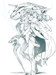 Rule 34 | 10s, 1girl, abyssal ship, adapted costume, alternate costume, antennae, bodysuit, boots, cane, cape, from side, full body, gloves, hat, horns, ikusotsu, kantai collection, long hair, mecha, monochrome, monster, pale skin, personification, profile, radiation symbol, robot, simple background, solo, teeth, white background, wo-class aircraft carrier