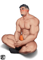 Rule 34 | 1boy, :|, absurdres, artist logo, artist name, bara, between legs, biceps, black hair, black socks, blush, boxer briefs, bulge, chest hair, closed mouth, collarbone, commentary request, erection, erection under clothes, facial hair, goatee, hand between legs, highres, hiroki bzdsk, indian style, interlocked fingers, leg hair, looking at viewer, male focus, male underwear, muscular, muscular male, navel, navel hair, nipples, orange male underwear, original, own hands clasped, own hands together, paid reward available, pectorals, precum, precum through clothes, short hair, sideburns, simple background, sitting, socks, solo, sparse chest hair, sparse leg hair, undercut, underwear, underwear only, veins, veiny arms