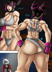 Rule 34 | 2girls, absurdres, ass, breasts, butt crack, charge sol, collar, comic, han juri, highres, huge ass, huge breasts, multicolored hair, multiple girls, muscular, muscular female, panties, sideboob, spiked collar, spikes, street fighter, street fighter 6, tagme, thick thighs, thighs, two-tone hair, underwear