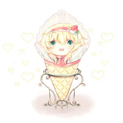 Rule 34 | 1girl, alice margatroid, blonde hair, female focus, food, green eyes, hairband, ice cream cone, in food, personification, short hair, solo, touhou, yuki sasame
