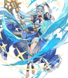 Rule 34 | 1girl, axe, azura (fire emblem), azura (song&#039;s reflection) (fire emblem), barefoot, black gloves, blue cape, blue hair, blue sash, cape, corrin (female) (fire emblem), corrin (female) (fire emblem) (cosplay), corrin (fire emblem), cosplay, dancing, dragon horns, fake horns, fingerless gloves, fire emblem, fire emblem fates, fire emblem heroes, gloves, headdress, highres, holding, holding axe, horns, lace-trimmed cape, long hair, nintendo, non-web source, official alternate costume, official art, open mouth, sash, single leg pantyhose, smile, solo, thighlet, very long hair, waist cape, water, yellow eyes