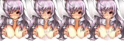 Rule 34 | 1girl, animal ears, blush, breasts, carrot, censored, collage, cum, cum on body, cum on breasts, cum on upper body, facial, highres, huge breasts, long hair, long image, looking at viewer, necktie, okina togo, oral, paizuri, penis, purple hair, rabbit ears, red eyes, reisen udongein inaba, sequential, serizawa mutsuki, sexually suggestive, touhou, what, wide image