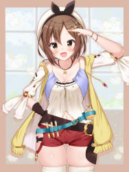 Rule 34 | 1girl, absurdres, artist request, atelier (series), atelier ryza, atelier ryza 1, belt, blush, breasts, brown eyes, brown hair, hair ornament, hairclip, hat, highres, jewelry, looking at viewer, navel, necklace, open mouth, red shorts, reisalin stout, short shorts, shorts, solo, star (symbol), thighhighs, thighs, yellow eyes