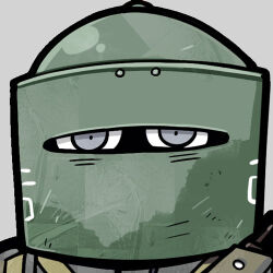 Rule 34 | 1other, ambiguous gender, black shirt, brown jacket, buttons, character request, check copyright, commentary request, copyright request, green hat, grey background, grey eyes, hat, helm, helmet, jacket, looking at viewer, lowres, portrait, rainbow six siege, shirt, simple background, straight-on, terada tera