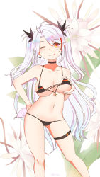 Rule 34 | 1girl, :q, alternate costume, anchor symbol, antenna hair, artist name, azur lane, bikini, black bikini, blush, breast lift, breasts, choker, cross, cross earrings, earrings, flag print, german flag bikini, hair between eyes, highres, iron cross, jewelry, large breasts, long hair, looking at viewer, mole, mole on breast, multicolored hair, one eye closed, prinz eugen (azur lane), prinz eugen (unfading smile) (azur lane), red hair, ribbon, silver hair, smile, solo, streaked hair, swimsuit, thigh strap, thighs, tongue, tongue out, two side up, very long hair, xiao shi lullaby
