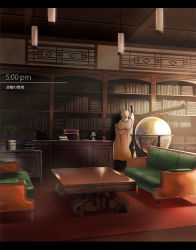Rule 34 | 1other, book, bookshelf, cape, chair, couch, desk, from behind, globe, houhou (black lack), katsugeki/touken ranbu, office, plant, potted plant, saniwa (katsugeki/touken ranbu), solo, telescope, touken ranbu, translation request, white hair