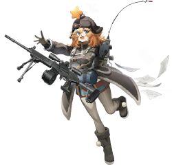 1girl alpha_transparency assault_rifle bipod black_footwear blue_eyes boots coat fluffy_hair flying_paper fur-trimmed_coat fur-trimmed_footwear fur_hat fur_trim game_cg girls&#039;_frontline girls&#039;_frontline_2:_exilium gloves gun hat hat_ornament highres imi_galil littara_(girls&#039;_frontline_2) official_art open_mouth orange_hair pantyhose paper radio radio_antenna rifle round_eyewear scope solo star_(symbol) star_hat_ornament striped_clothes striped_pantyhose third-party_source vertical-striped_clothes vertical-striped_pantyhose weapon wkp_(girls&#039;_frontline)