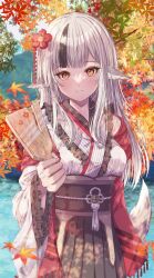Rule 34 | 1girl, absurdres, animal ears, black hair, closed mouth, fire emblem, fire emblem fates, fire emblem heroes, frilled kimono, frilled sleeves, frills, fuussu (21-kazin), grey hair, hagoita, hakama, hakama skirt, highres, holding, holding paddle, japanese clothes, kimono, long hair, long sleeves, looking at viewer, multicolored hair, nintendo, official alternate costume, paddle, skirt, smile, solo, split mouth, streaked hair, tail, two-tone hair, velouria (fire emblem), velouria (new year) (fire emblem), wide sleeves, wolf ears, wolf girl, wolf tail, yellow eyes