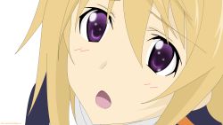 Rule 34 | 10s, absurdres, blonde hair, charlotte dunois, highres, infinite stratos, jacket, open mouth, purple eyes, self-upload, solo, track jacket, vector trace