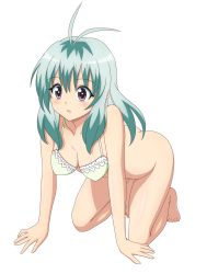 Rule 34 | 1girl, ass, blush, bottomless, bra, breasts, female focus, full body, green hair, highres, legs, lingerie, long hair, purple eyes, run elsie jewelria, simple background, solo, tagme, thighs, third-party edit, to love-ru, underwear