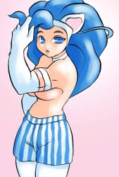 Rule 34 | animal ears, capcom, cat ears, felicia (vampire), noise (lesion949), shorts, striped clothes, striped shorts, topless, vampire (game)