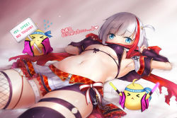 Rule 34 | 1girl, admiral graf spee (azur lane), admiral graf spee (world&#039;s cutest) (azur lane), admiral graf spee (world&#039;s cutest) (azur lane), amon (2216290), armpit crease, armpits, asymmetrical legwear, azur lane, black bra, black thighhighs, blue eyes, bra, breasts, commentary request, covered mouth, english text, fishnet thighhighs, fishnets, happi, headband, highres, holding, holding sign, japanese clothes, looking at viewer, lying, manjuu (azur lane), medium breasts, miniskirt, multicolored hair, navel, on back, one side up, red hair, scarf, short hair, sign, skirt, solo, stomach, streaked hair, thighhighs, translation request, underboob, underwear, uneven legwear, white hair