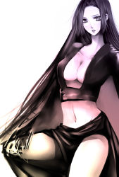 Rule 34 | 1girl, bad id, bad pixiv id, black hair, boa hancock, breasts, cleavage, ff gradient, greyscale, highres, kanae (aab), long hair, midriff, monochrome, navel, one piece, simple background, solo, very long hair, white background