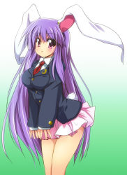 Rule 34 | 1girl, animal ears, bad id, bad pixiv id, blazer, blush, breasts, female focus, highres, jacket, large breasts, leaning forward, long hair, necktie, purple eyes, purple hair, rabbit ears, rabbit girl, rabbit tail, red necktie, reisen udongein inaba, sen (astronomy), skirt, solo, tail, touhou, very long hair