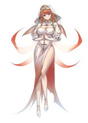Rule 34 | 1girl, absurdres, alternate costume, breasts, cleavage, cross, gradient hair, green hair, habit, highres, hololive, hololive english, kuutamo, large breasts, long hair, looking at viewer, multicolored hair, nun, orange hair, side slit, smile, solo, takanashi kiara, transparent background, virtual youtuber