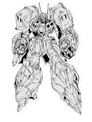 Rule 34 | alteisen, clenched hands, greyscale, head tilt, highres, looking at viewer, mecha, monochrome, no humans, robot, science fiction, sketch, solo, super robot wars, super robot wars original generation, white background, yuu (s graphics tri)